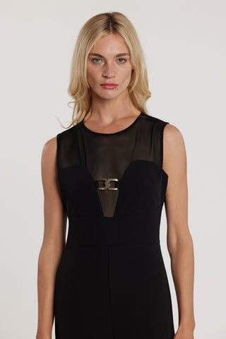 Tuta AUDRAN lunga smanicata scollo a cuore con inserti tulle più passante logo