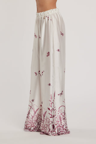 Pantalone BADAS vita alta con elastico palazzo fantasia butterfly