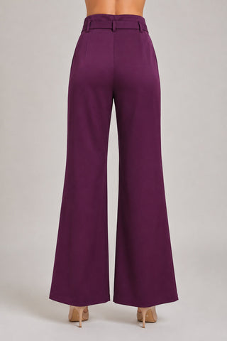 Pantalone FONDJA vita alta svasato con passanti più cintura raso