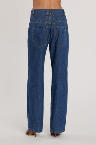 Pantalone BELTERI vita alta con passanti scesi più cintura denim