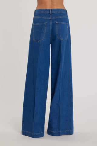 Pantalone LINDA_23 vita media con applicazioni pietre wild fit denim tencel