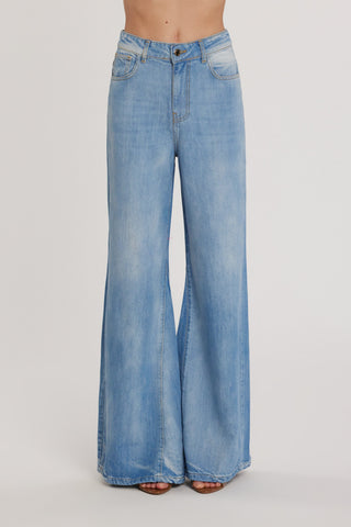 Pantalone DAKOTA_21 vita alta cinque tasche wild fit denim blu