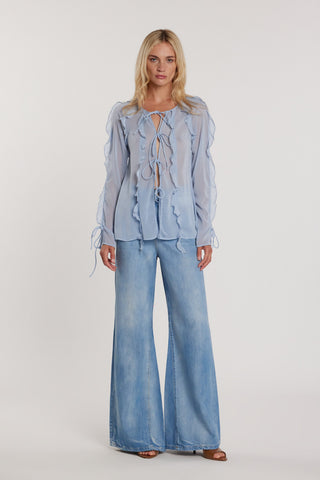 Pantalone DAKOTA_21 vita alta cinque tasche wild fit denim blu