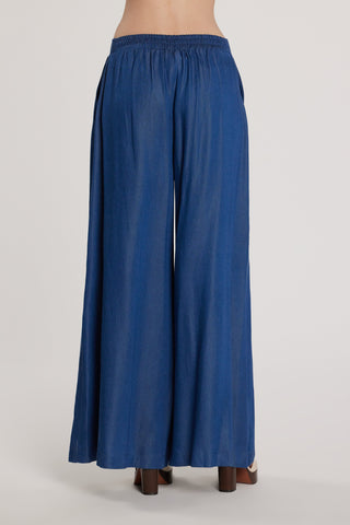 Pantalone CAMILLE vita alta palazzo con elastico più tasche denim