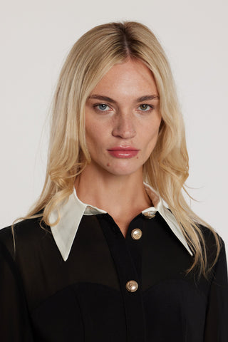 Abito VERSUX corto maniche lunghe con inserti tulle tubino scollo a cuore con bordi a contrasto più bottoni