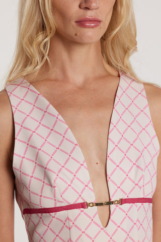 Abito CASSELI midi smanicato tubino scollo a V più dettagli cintura st.logo all over