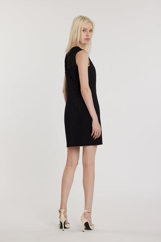 Abito SABINE corto smanicato scollo a cuore con inserti tulle più passante logo