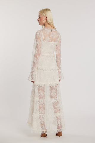 Abito BECKAM lungo maniche lunghe con sottoveste con laccetti più rouches pizzo