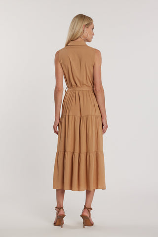 Abito KAZY lungo smanicato chemisier con colletto più strass più cintura