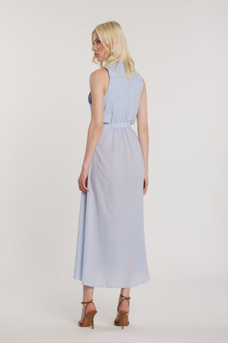 Abito VALLESI midi smanicato con colletto più nodo sul seno con elastico più apertura fianchi