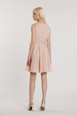 Abito COLLARD corto smanicato scollo a V con pieghe in vita più gonna a ruota