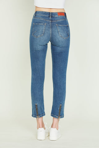 Jeans MARILYN_A vita regolare 5 tasche con zip al fondo denim lav. Medio