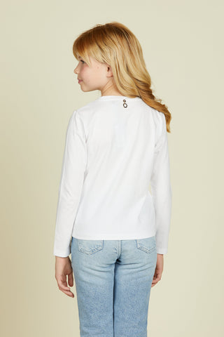 T-shirt AMBIZIOSYNA manica lunga con stampa più appl. Collana perle