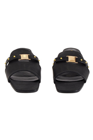Sandali FLATTY Bassi con Punta Quadrata più Fibbia Logo Ecopelle