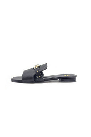 Sandali FLATTY Bassi con Punta Quadrata più Fibbia Logo Ecopelle