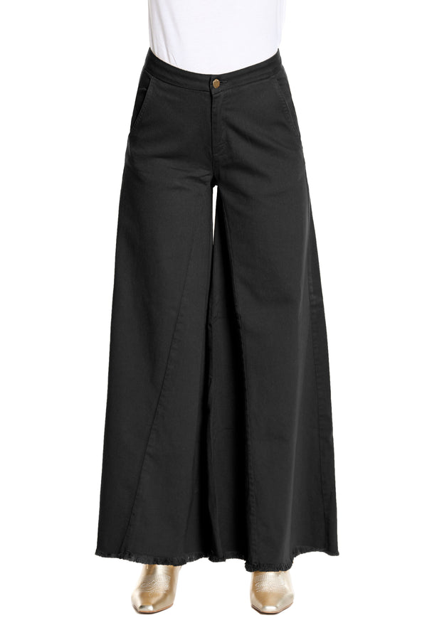 Panta ZUFFRON vita alta gamba ampia con tasche sfrangiato drill