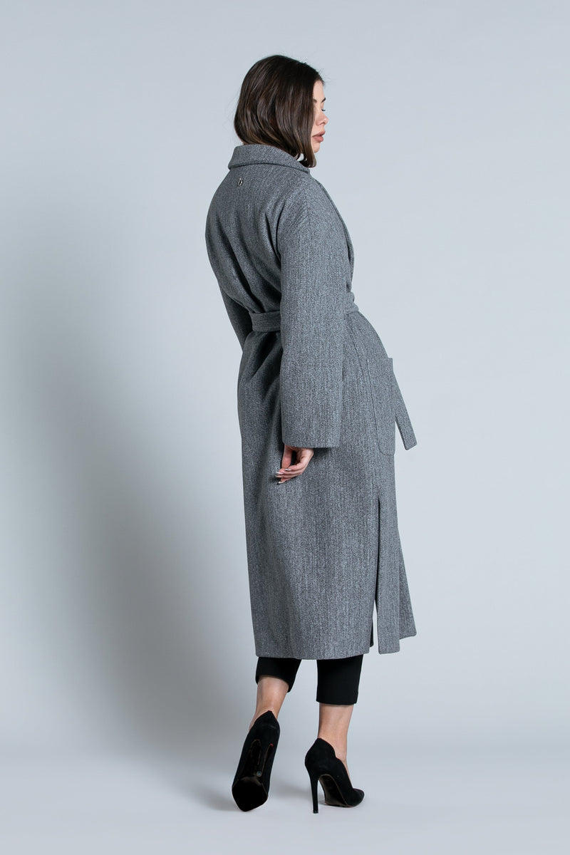 Cappotto RAISE lungo manica lunga con Cintura più tasche Toppa grey