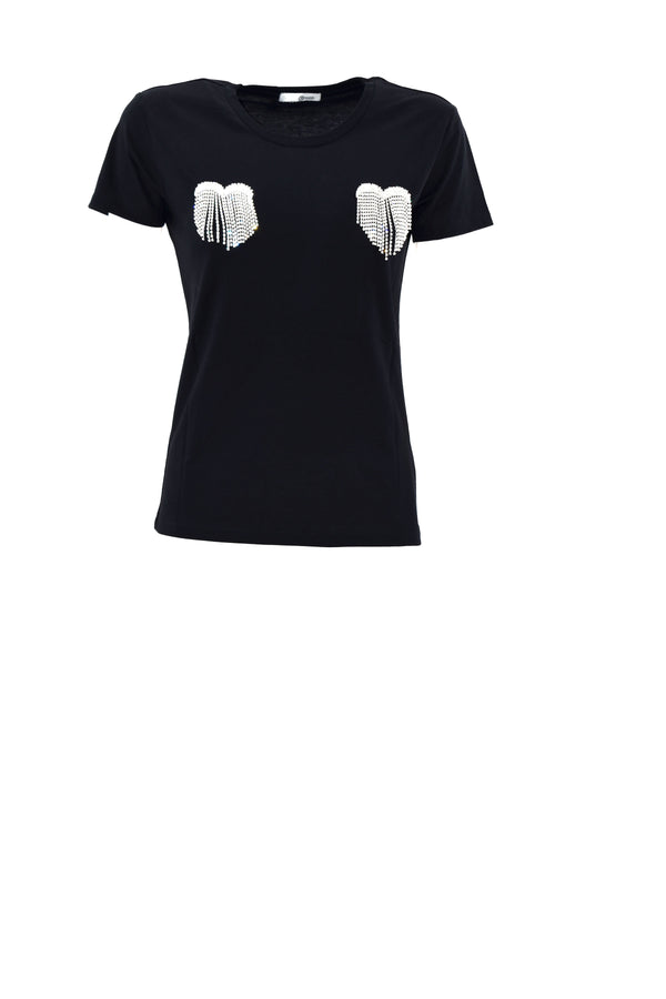 T-shirt BECHIDA mezza manica con applicazione strass cuore
