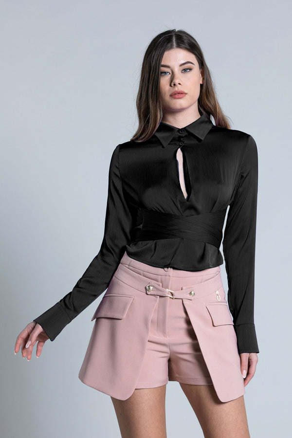 Blusa IMOTI corta manica lunga con goccia davanti più cintura