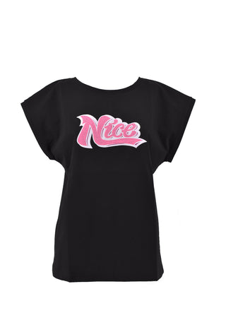 T-Shirt NICERY mezza manica scollo v schiena con stampa glitter nice