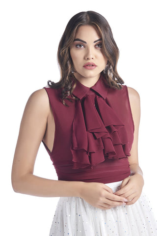 Top corto con voulant e fiocco, relish fashion moda, abbigliamento femminile
