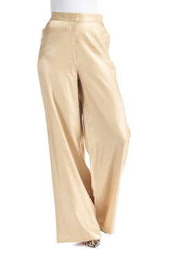 Pantalone palazzo a vita alta in raso martellato, relish fashion moda, abbigliamento femminile