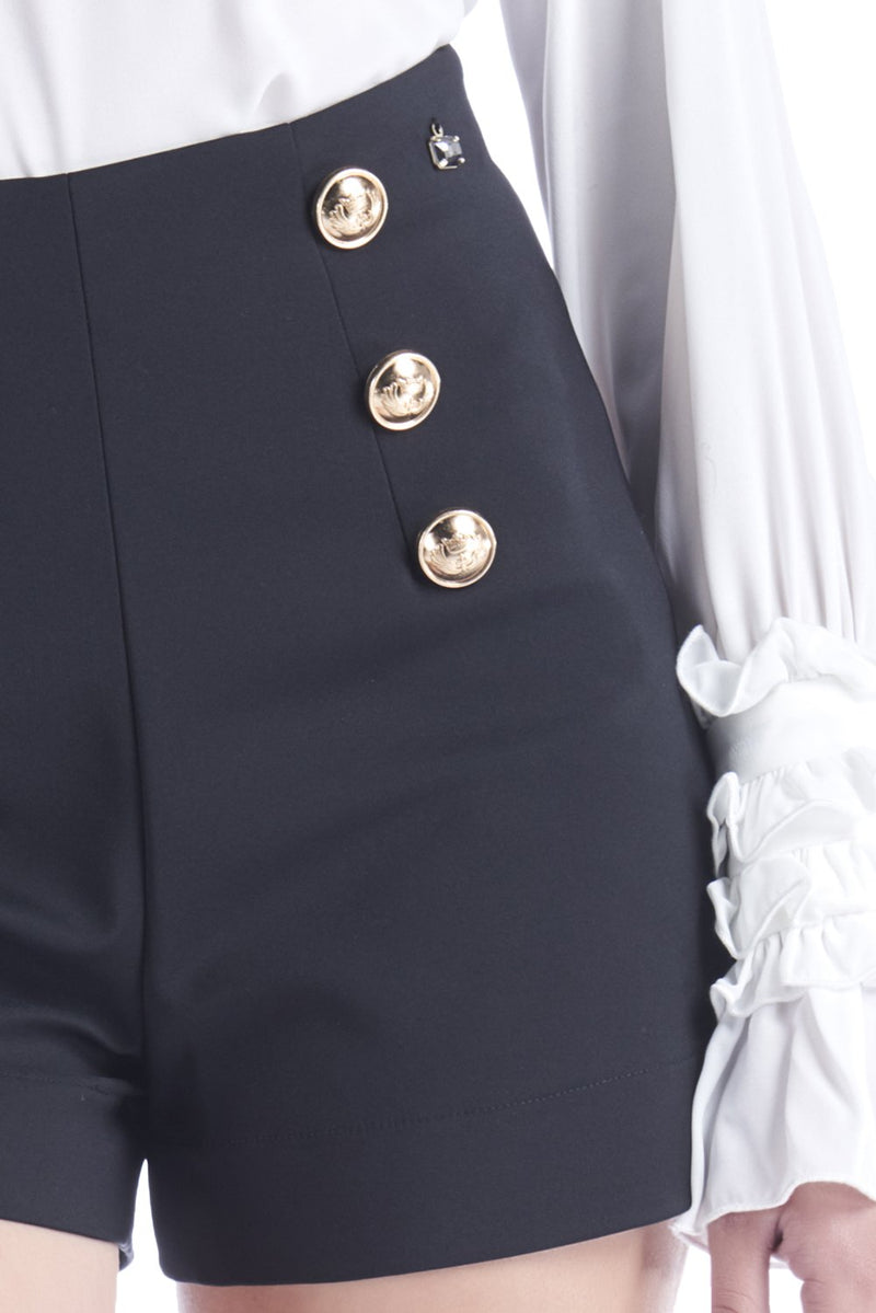 Short a vita alta con bottoni regimental, relish fashion moda, abbigliamento femminile
