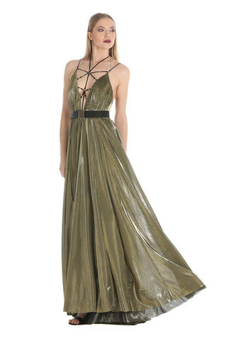 Abito lungo in lurex con anelli e stringhe sottili, relish fashion moda, abbigliamento femminile