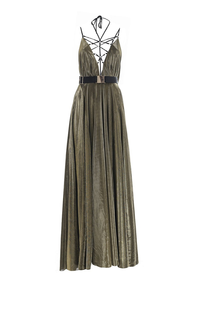 Abito lungo in lurex con anelli e stringhe sottili, relish fashion moda, abbigliamento femminile