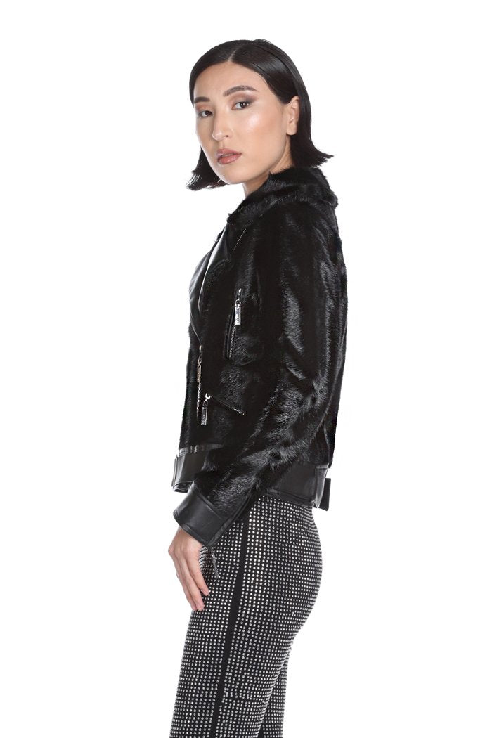 Pelliccia MYGH eco m/l con cintura più profili ecopelle più tasche più zip