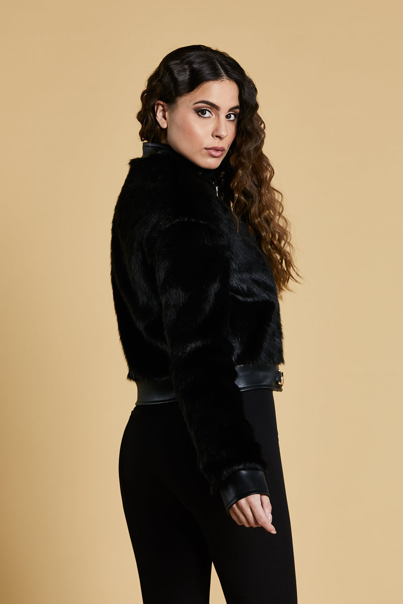 Pelliccia PUMA eco manica lunga con zip più bordi ecopelle più fibbie cavallerizza
