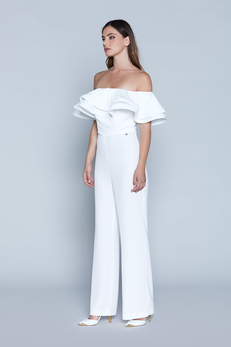Jumpsuit SPLENDIDA lunga mezza manica scollo barca con rouches