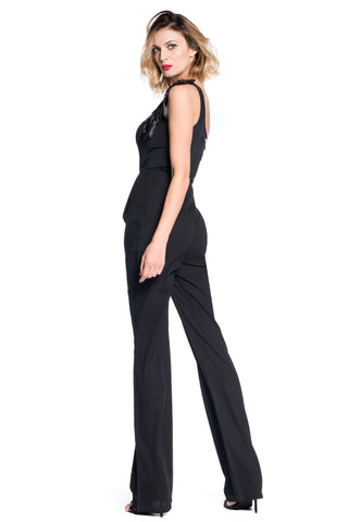 Tuta monospalla con piume e paillettes, relish fashion moda, abbigliamento femminile