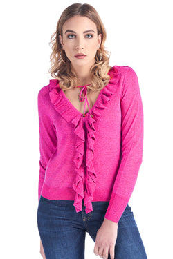 Maglia in lurex scollo a V con rouches VENTISIE