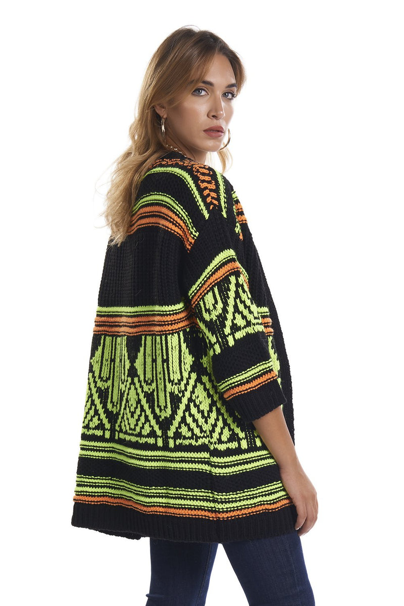 Cardigan in jacquard con dettagli fluo ARGUS