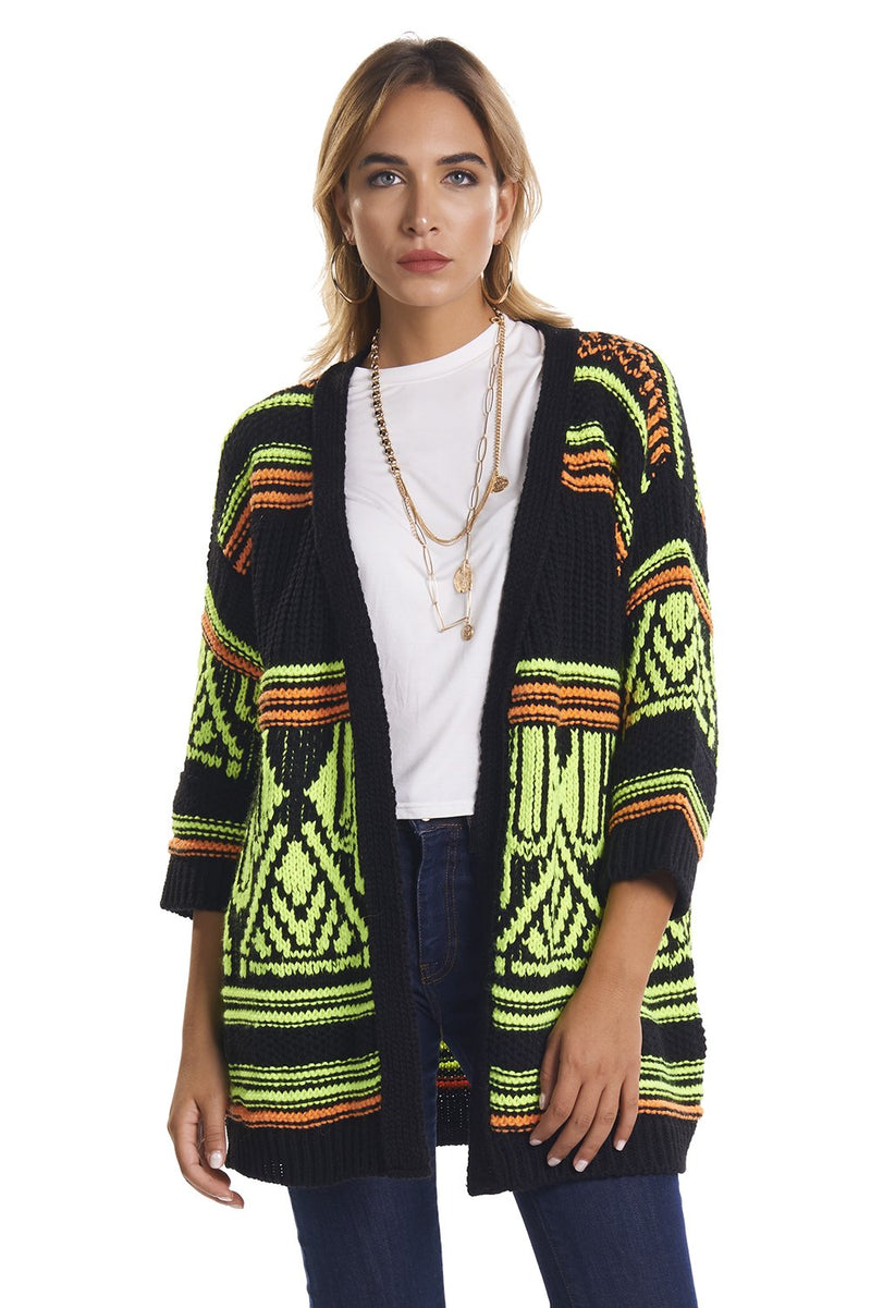 Cardigan in jacquard con dettagli fluo ARGUS