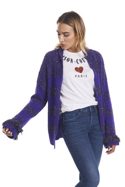 Cardigan a righe con frange in lurex MIMEN