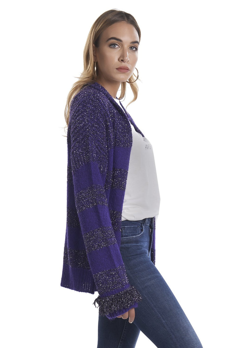 Cardigan a righe con frange in lurex MIMEN