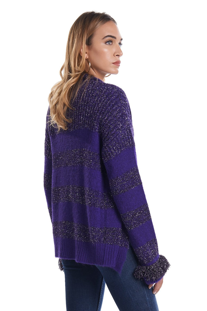 Cardigan a righe con frange in lurex MIMEN
