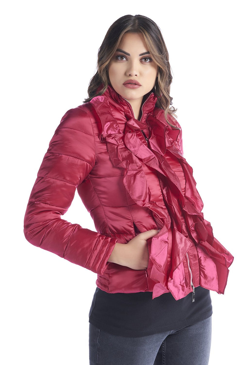 Piumino corto con volant, relish fashion moda, abbigliamento femminile