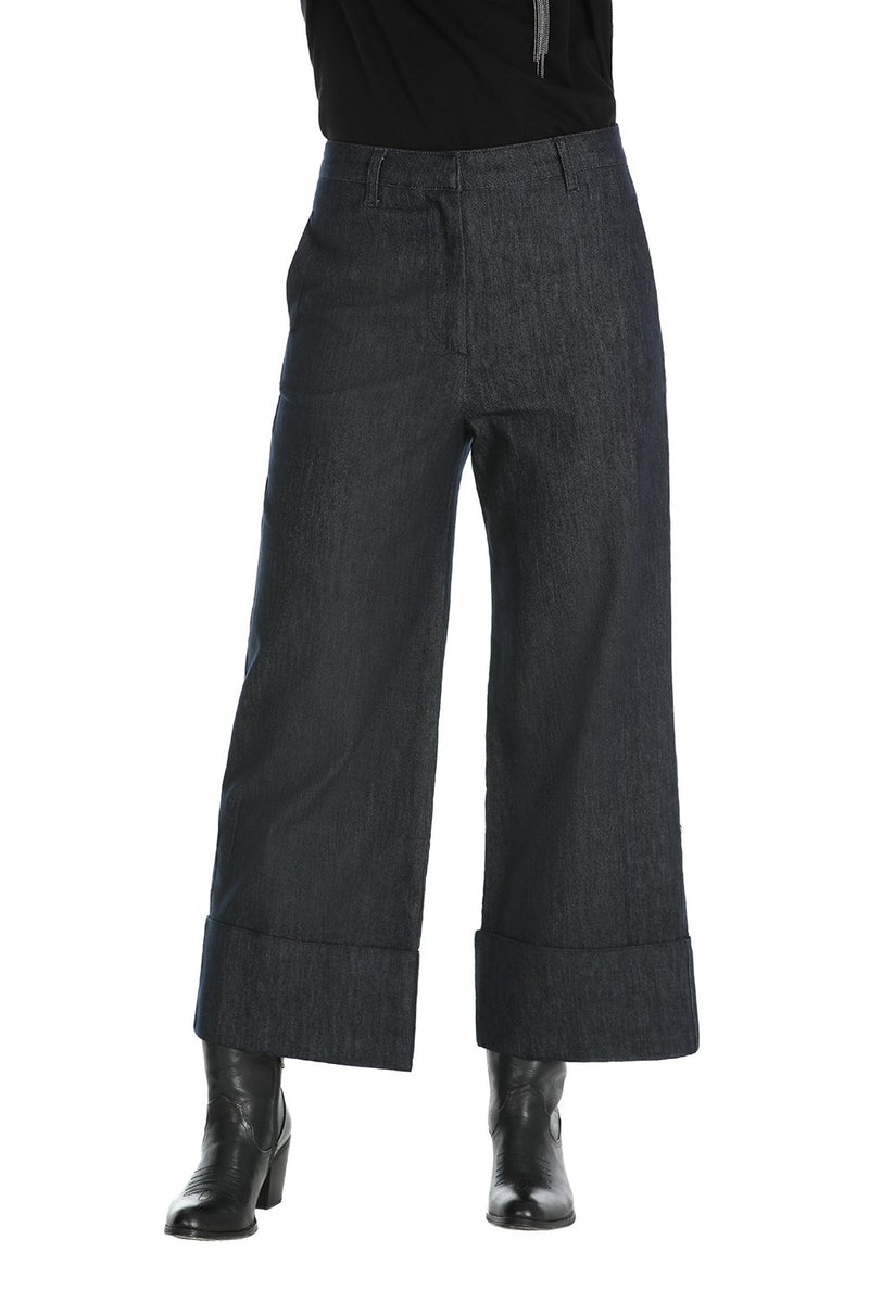 Pantalone jeans modello coulotte a vita alta, relish fashion moda, abbigliamento femminile