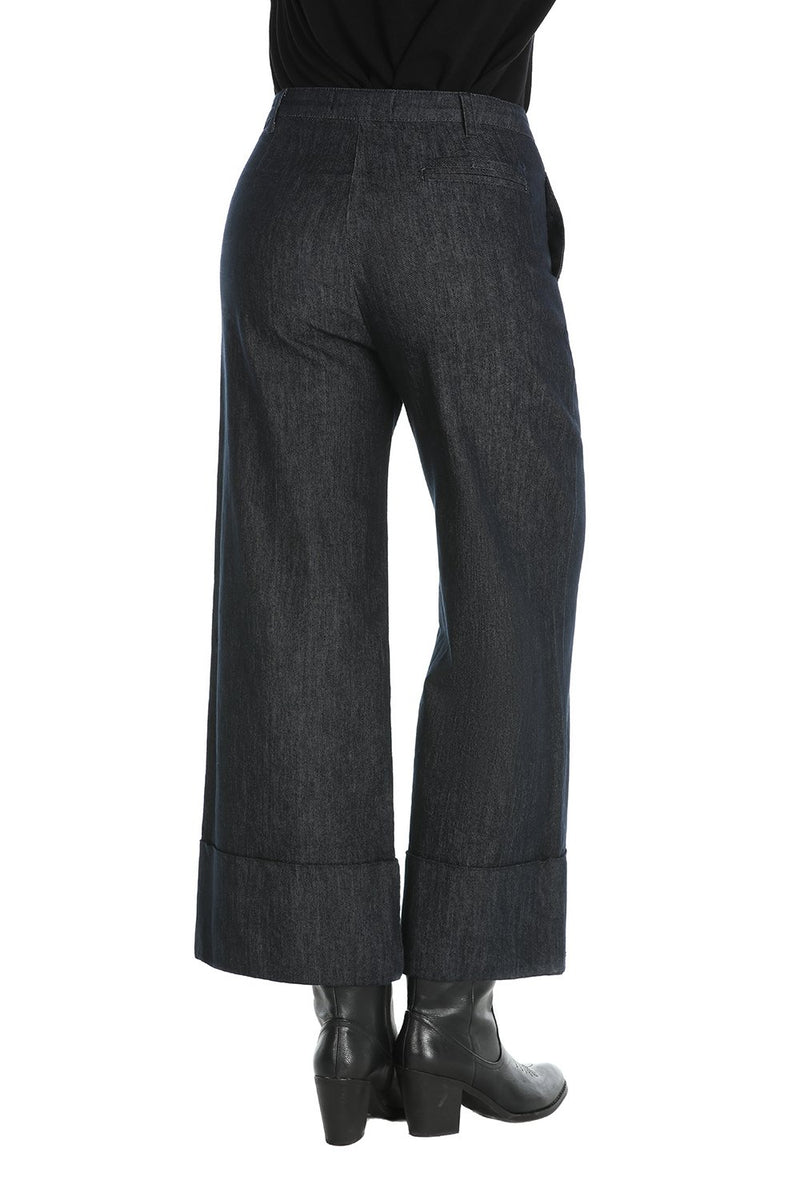 Pantalone jeans modello coulotte a vita alta, relish fashion moda, abbigliamento femminile