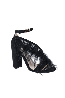 Sandali con fascia diagonale con piume, relish fashion moda, abbigliamento femminile