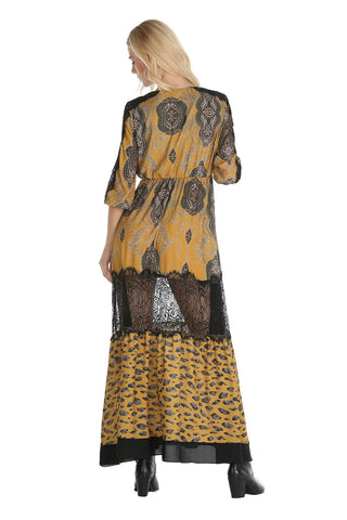 Abito lungo con stampa e pizzo manica, relish fashion moda, abbigliamento femminile