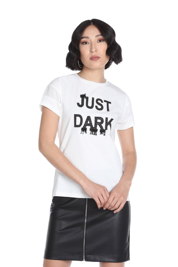 T-shirt URSULA mezza manica con stampa più passamaneria più inserti georgette