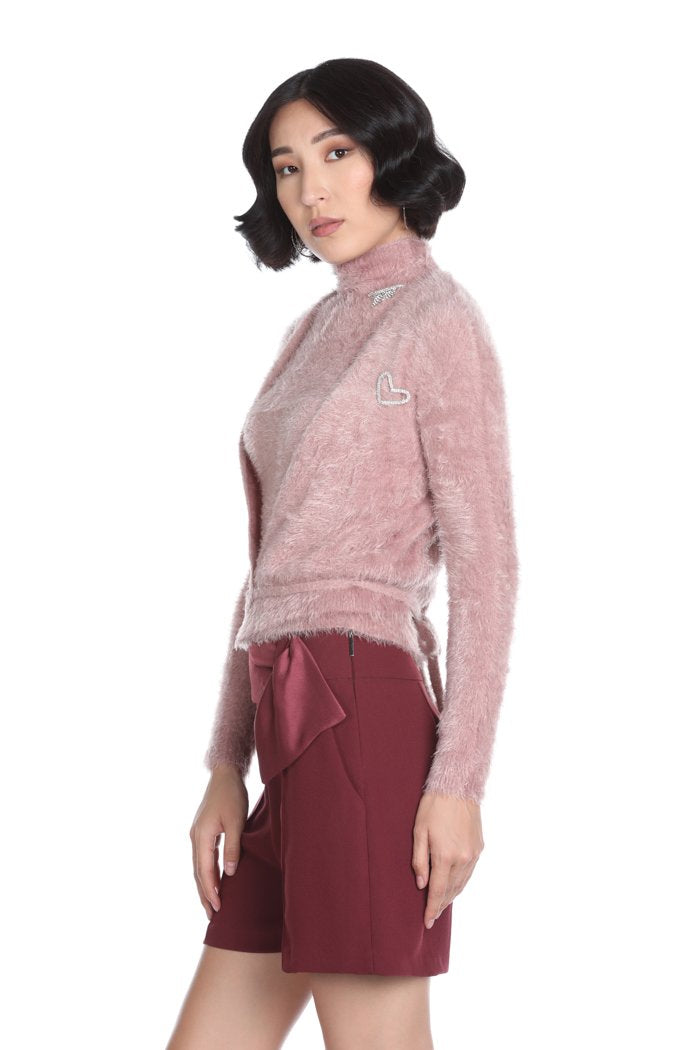 Cardigan MATRIN corto manica lunga incrociato con spilla