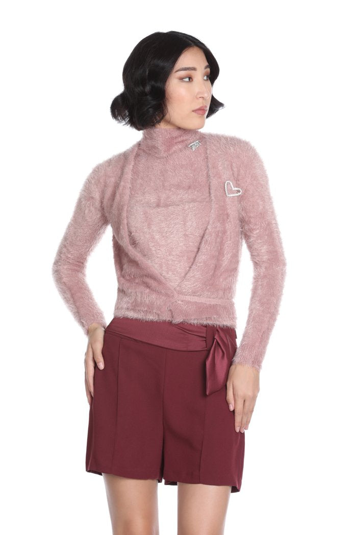 Cardigan MATRIN corto manica lunga incrociato con spilla