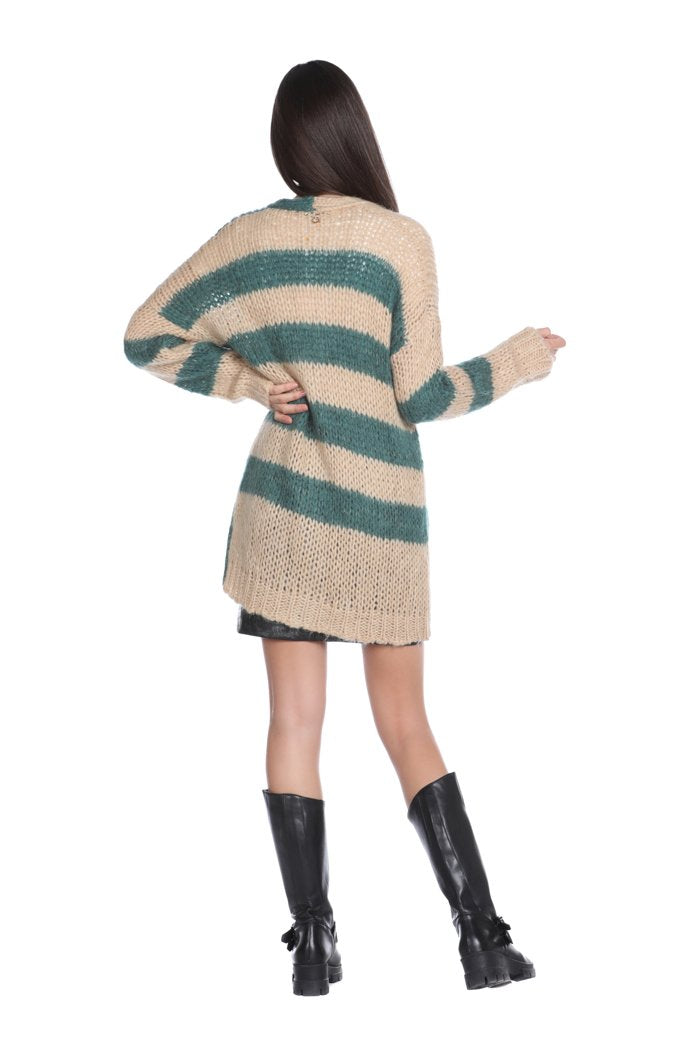 Cardigan RYAN lungo manica lunga con tasche righe bicolore