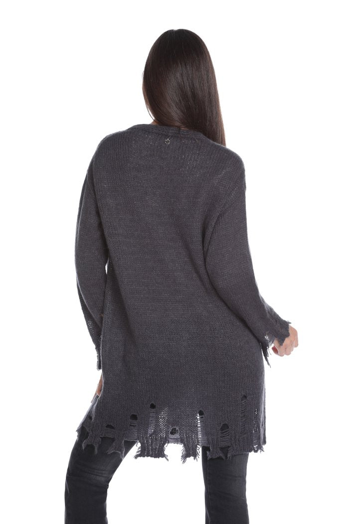 Cardigan OKKIDI lungo manica lunga con tasche più rotture fondo