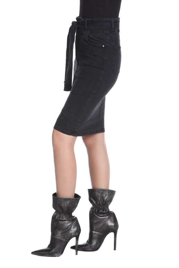 Gonna TUBINS corta vita alta con cintura più spacco centrale denim black